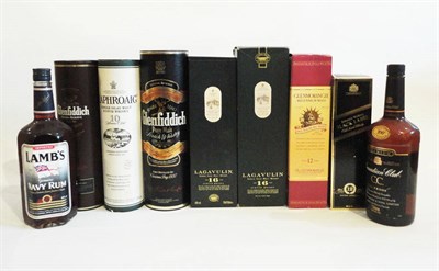 Lot 316 - Lagavulin 16 Year Old, 1 litre and 70cl, Glenfiddich Special Reserve, 1 litre, Glenmorangie...