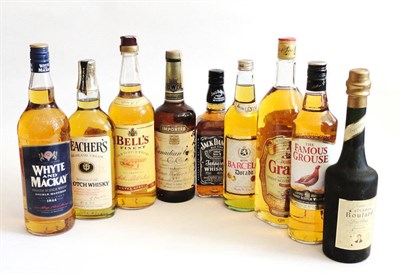 Lot 319 - White and Mackay, 1 litre, Teachers, Bell's, Jack Daniel's, Grants, The Famous Grouse, Canadian...