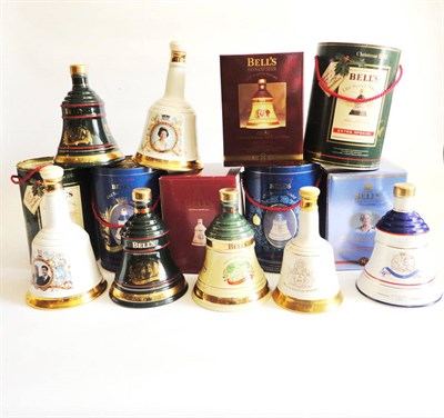 Lot 348 - Fourteen Bells Whisky Decanters Including Christmas;   1990, 1991, 1992, 1995, 1996, 1998, and...