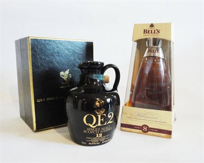 Lot 362 - Bells 8 Years Extra Special Millennium Decanter, 70Cl., 40% Vol., and QE2 12 Year Old Single...