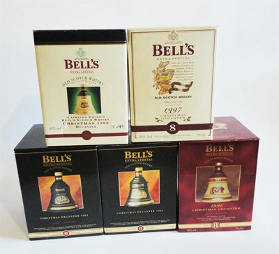 Lot 364 - Five Bells Christmas Decanters: 1994, 1995, 1996, 1997 and 1998, all boxed