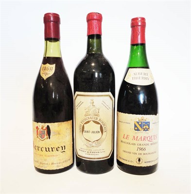 Lot 62 - Mercurey 1969, Marcel Frecourt, Le Marquis 1966, Albert Thierry, and Louis Eschenauer Bordeaux,...