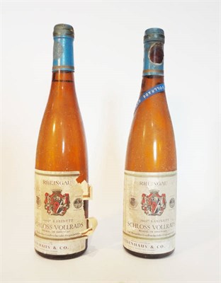 Lot 94 - Schloss Vollrads 1962, Kabinett, Seidenhaus & Co slip label, (x2) (two bottles) U: 1.2cm and 2.2cm