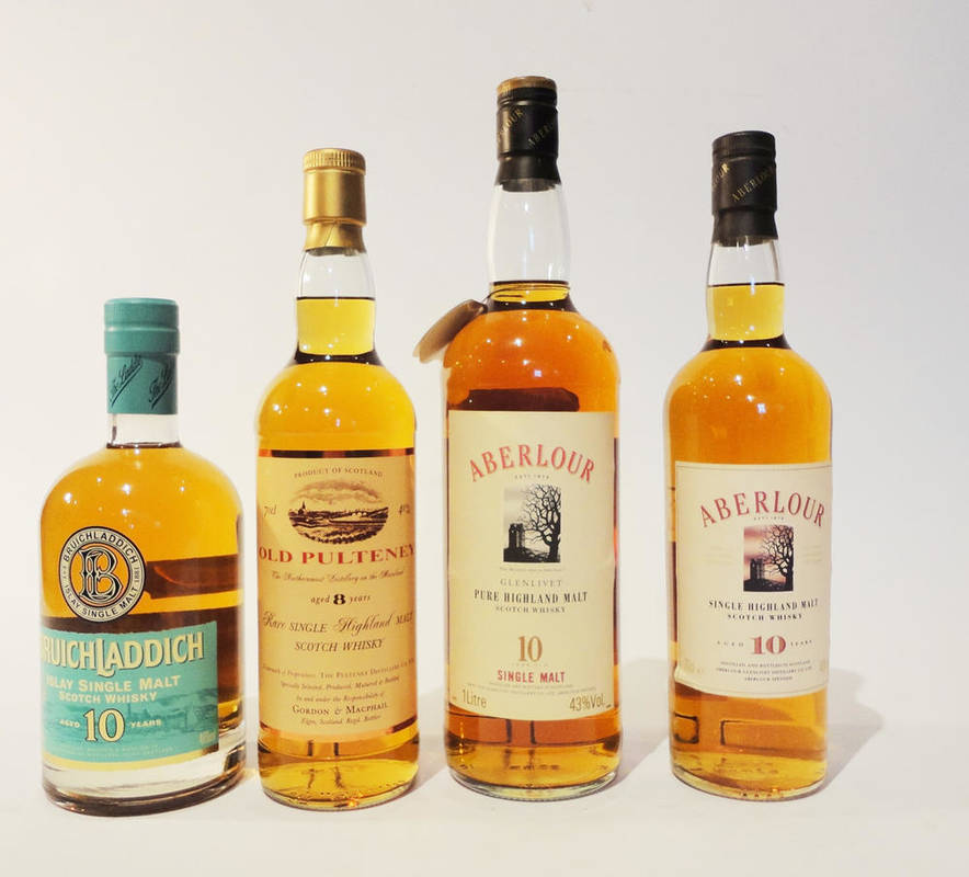 Lot 319 - Aberlour 10 Year Old, 1 Litre, 43% Vol., and 70 Cl., 40% Vol., Old Pulteney 8 Year Old, Gordon...