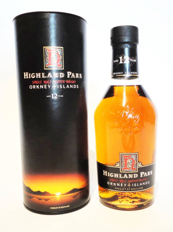 Lot 329 - Highland Park 12 Year Old, 1990's packaging with 'Sunset' tin, 70Cl., 40% Vol., in original tube