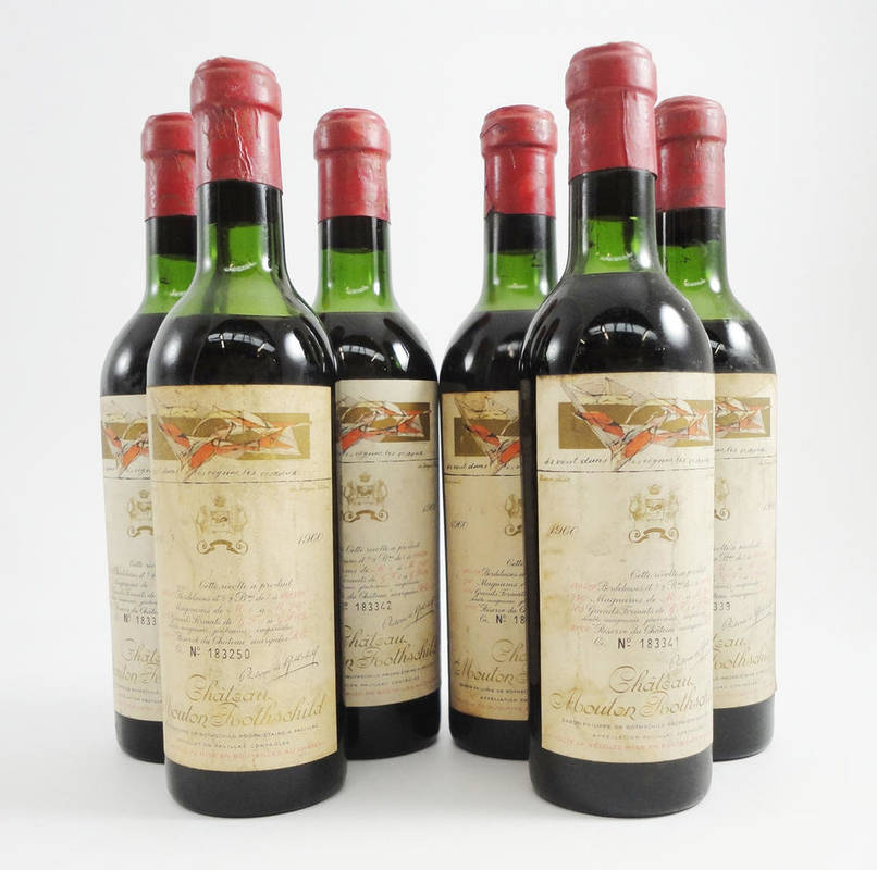 Lot 17 - Chateau Mouton Rothschild 1960, Pauillac, half bottle (x6) (six half bottles) U: 4x upper...