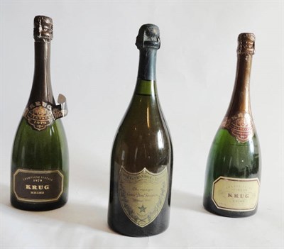 Lot 122 - Dom Perignon 1964, vintage champagne, Krug 1979, vintage champagne, and Krug NV (three bottles)...