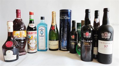 Lot 155 - A Mixed Parcel of Champagne, Port and Spirits Including; Nicolas Feuillatte NV Champagne, Moet...