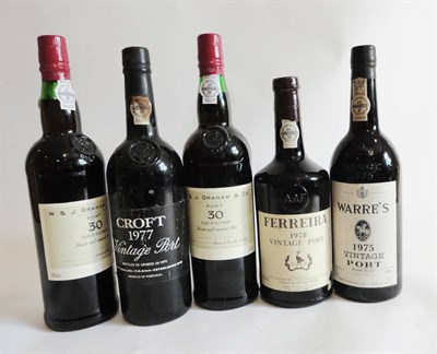 Lot 164 - Warre 1975, vintage port, Croft 1977, vintage port, Ferreira 1978, vintage port, and Graham 30 Year