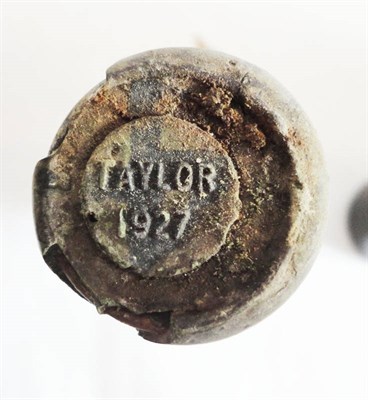 Lot 171 - Taylor 1927, vintage port, identified from damaged capsule U: well into neck