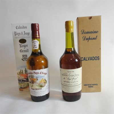 Lot 207 - Dupont Plus De 17 Ans Calvados, original carton, and Roger Groult Calvados Oays d'Auge, 3 ans...