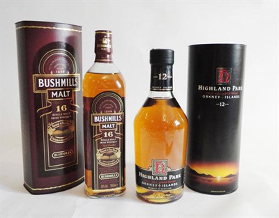 Lot 222 - Bushmills Malt 16 Year Old, Triple Distilled, in original carton, and Highland Park 12 Year...