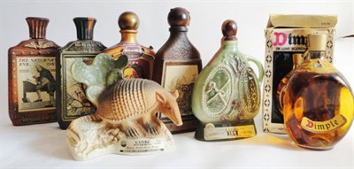 Lot 240 - Jim Beam; six novelty decanters/flagons comprising, Armadillo, Samoa, Beethoven, James Lockhart...