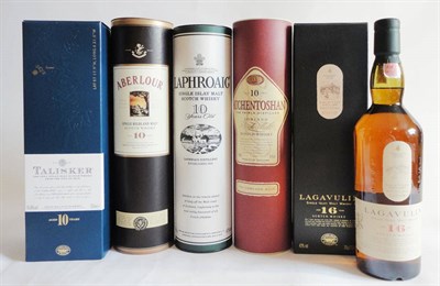 Lot 242 - Lagavulin 16 Year Old, 70cl, 43%, Talisker 10 Year Old, 70cl, 45.8%, Aberlour 10 Year Old,...