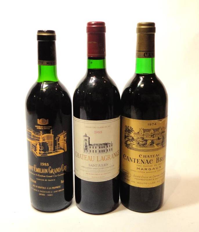 Lot 76 - Chateau Cantenac Brown 1974, Margaux; Chateau Lagrange 1988, St Julien; Saint Emilion Grand Cru...