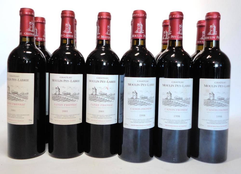 Lot 98 - Chateau Moulin Pey-Labrie 1998, Canon-Fronsac (x6); Chateau Moulin Pey-Labrie 2001,...