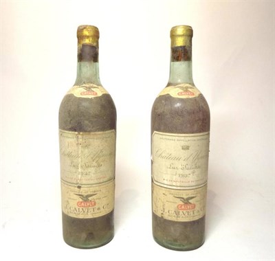 Lot 136 - Chateau d'Yquem 1937, Sauternes (x2) (two bottles) U: very top shoulder and top shoulder