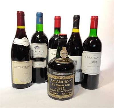 Lot 280 - Amandio 1938, old tawny port; Five Bottles Including Bordeaux (six bottles) U: port = very top...