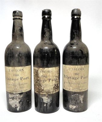 Lot 284 - Taylor 1960, vintage port (x3) (three bottles) U: into neck and 2x top shoulder, one raised...