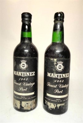 Lot 288 - Martinez 1963, vintage port (x2) (two bottles) U: into neck, top shoulder