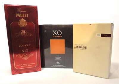 Lot 321 - A. de Fussigny XO Cognac, 70cl, 43%; Chateau Paulet XO Cognac, 700ml 40%; Chateau Laubade XO...