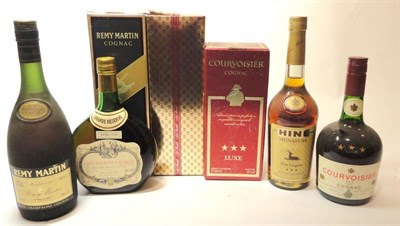 Lot 326 - Hine Signature Fine Cognac, 68cl, 40%; Martell VS Cognac, 68cl, 40%; Courvoisier Three Star...