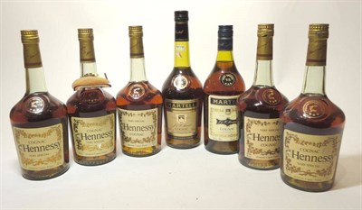 Lot 328 - Hennessy Very Special, 24 fl ozs or 68cl, 70° (x5); Martell VS Cognac, 24 fl ozs, 70°; Martell VS