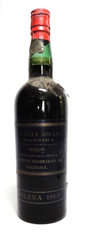 Lot 329 - Blandy's Malmsey Solera 1863, Madeira U: into neck, good capsule and label