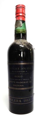 Lot 329 - Blandy's Malmsey Solera 1863, Madeira U: into neck, good capsule and label