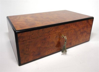 Lot 343 - A Tiffany & Co Burr Walnut Cigar Humidor, with lift-out tray with adjustable dividers, a hygrometer