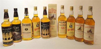 Lot 371 - The Famous Grouse, 26 2/3 fl ozs, 70°  The Famous Grouse, 75cl, 40% (x2); Seagram's 100 Pipers, 26