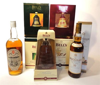 Lot 379 - Glen Grant 10 Year Old, old style white label, 1 litre, 75°; The Macallan 10 Year Old, Sherry...