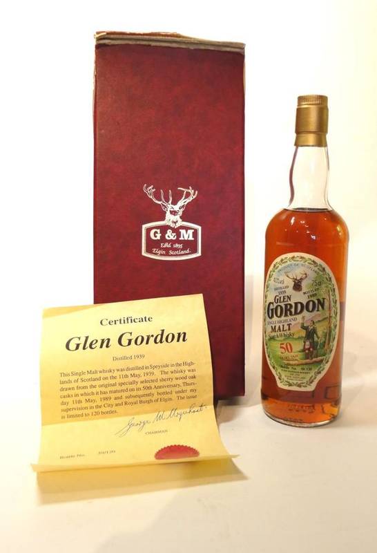 Lot 380 - Glen Gordon 50 Year Old, Single Highland Malt Scotch Whisky, distilled 1939 bottled 1989,...