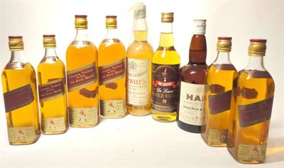 Lot 385 - Hiag Gold Label, 26 2/3 fl ozs, 70°; Dewards White Label, 26 2/3 fl ozs, 70° ; Johnnie Walker Red