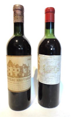 Lot 1003 - Chateau Haut Brion 1955, Graves; Chateau Margaux 1955, Margaux (two bottles) U: upper shoulder...
