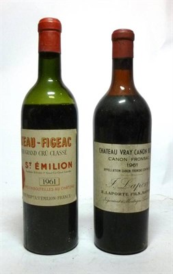 Lot 1008 - Chateau Figeac 1961, St Emilion; Chateau Vray Canon Boyer 1961, Canon Fronsac (two bottles) U:...