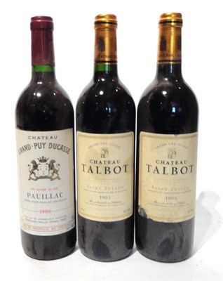 Lot 1066 - Chateau Talbot 1995, St Julien (x2); Chateau Grand Puy Ducasse 1990, Pauillac (three bottles)...