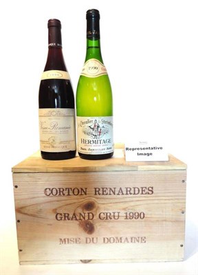 Lot 1141 - Hermitage Blanc 1990, Paul Jaboulet Aine (x3); Corton Renardes Grand cru 1990, Reine Pedauque, half