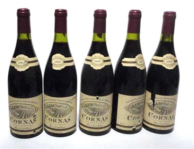 Lot 1142 - Cornas 1991, Noel Verset (x5) (five bottles) U: 3x 2cm, 2x 1.5cm, labels nicked and torn (92RP)