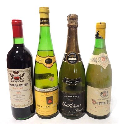 Lot 1167 - Guillaume 1975, vintage champagne; Hermitage Blanc 1982, H. Sorrel; Chateau Gaudin 1981,...