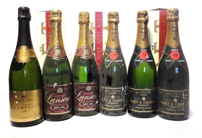 Lot 1170 - Moet & Chandon Dry Imperial 1982, vintage champagne (x3); Lanson Brut 1981, vintage champagne (x2)