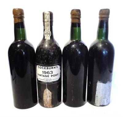 Lot 1186 - Cockburn 1963, vintage port; Unknown 1955, presumed vintage port, identified from one perished...