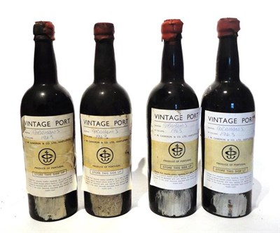 Lot 1187 - Graham 1963, vintage port, J.W. Cameron labels (x4) (four bottles) U: risen corks and damaged...