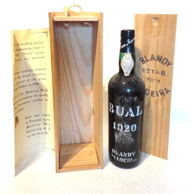 Lot 1231 - Blandy Bual Madeira 1920, bottled 1950, with presentation case and certificate by the Madeira...