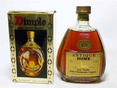 Lot 1237 - Hine Antique Tres Vieille Cognac, 70cl, 40%; Haig Dimple, 13 1/3 fl ozs, 70°, in original...