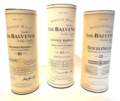 Lot 1260 - The Balvenie 10 Year Old Founder Reserve, 12 Year Old Doublewood and 15 Year Old Single Barrel,...