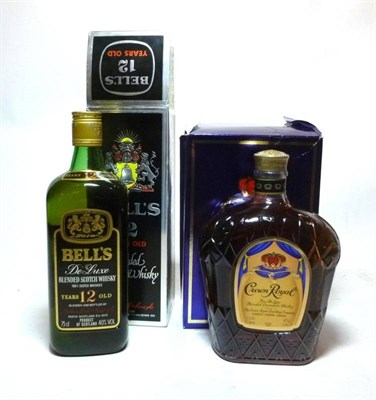 Lot 1262 - Bells De Luxe 12 Year Old, Blended Scotch Whisky, 75cl, 40%, with original carton; Crown Royal Fine