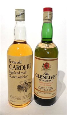 Lot 1286 - Cardhu 12 Year Old circa 1970's, yellow label, 26 2/3 fl ozs, 70° ; The Glenlivet 12 Year Old,...