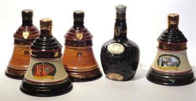 Lot 1289 - Chivas Regal Royal Salute twenty one year old, ceramic decanted, 52cl 40%; four Bells Whisky...