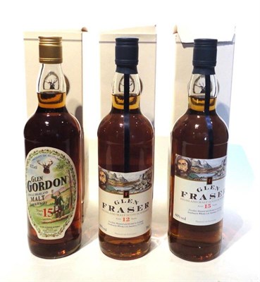 Lot 1307 - Glen Fraser 15 & 12 Year Old, both 70cl, 40%, both with original cartons; Glen Gordon 15 Year...